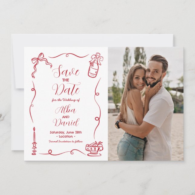 Save The Date Enregistrer La Date Main Dessinée Illustrée Whimsi (Devant)