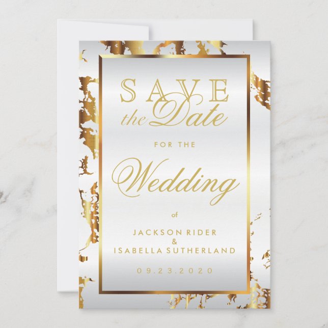 Save The Date Enregistrer la date Marbre d'or et Satin blanc (Devant)