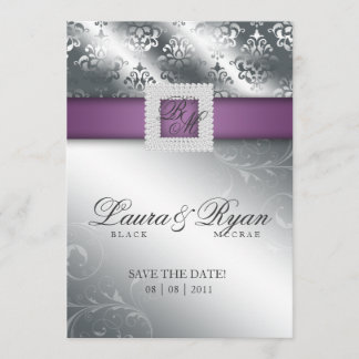 Save The Date Enregistrer la date Mariage Damask Jewel Purple Si