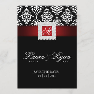 Save The Date Enregistrer la date Mariage Damask Jewel Rouge Noi