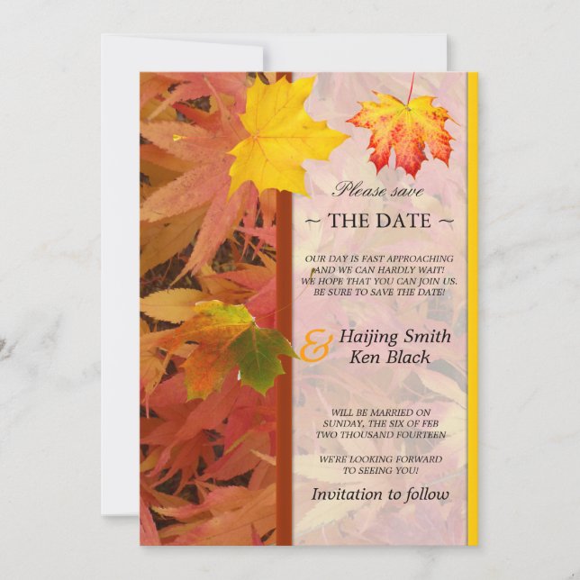 Save The Date Enregistrer la date Mariage de automne Feuille Map (Devant)