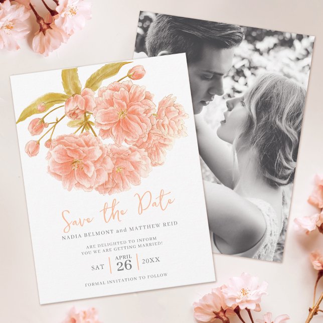 Save The Date Enregistrer la date mariage fleur de pêche (Créateur téléchargé)