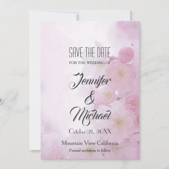 Save The Date Enregistrer la date Mariage Fleurs roses Elégante  (Devant)