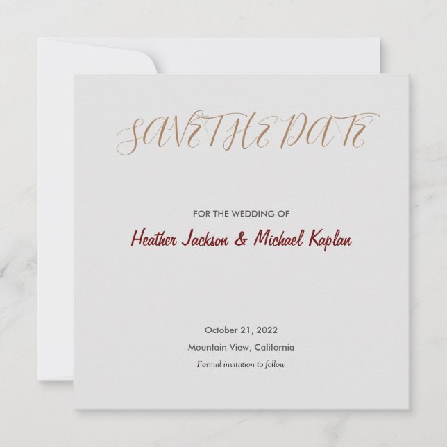 Save The Date Enregistrer la date Mariage Gris Classique Profess (Devant)