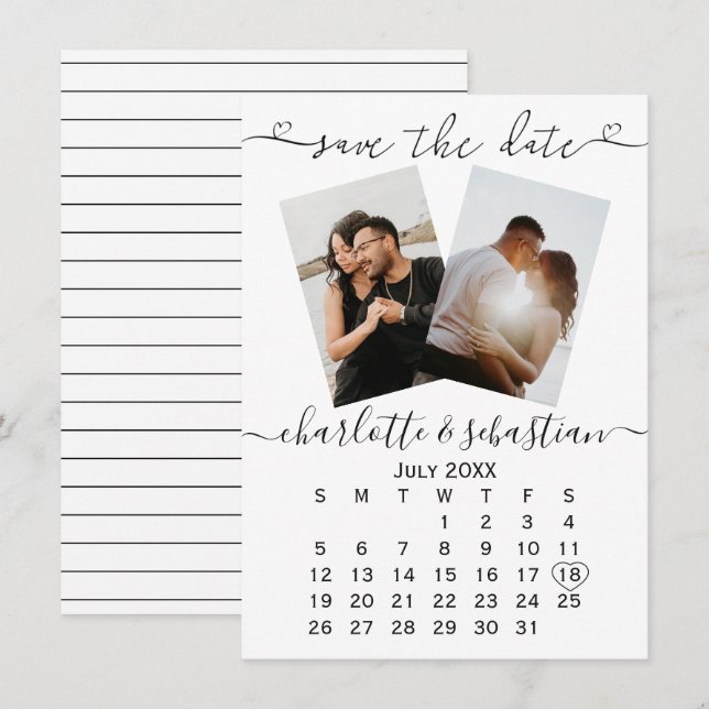 Save The Date Enregistrer la date Mariage noir blanc personnalis (Devant / Derrière)