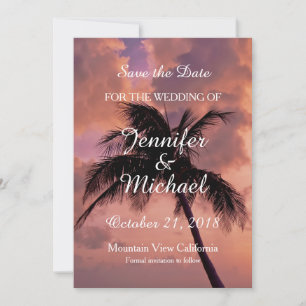 Save The Date Enregistrer la date Mariage Palm Tree Sunset Beach