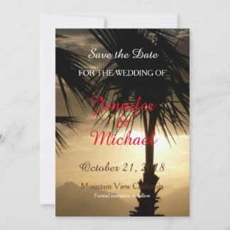 Save The Date Enregistrer la date Mariage Palm Tree Sunset Beach