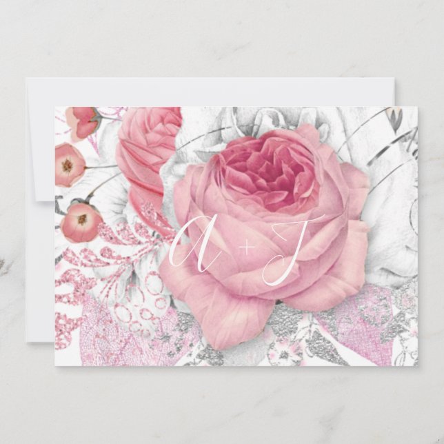 Save The Date Enregistrer la date Mariage Rose de mariée Monogra (Dos)