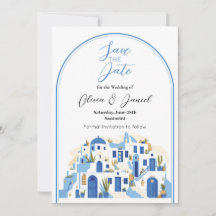 Enregistrer la date mariage Santorin Grèce Bleu Bl