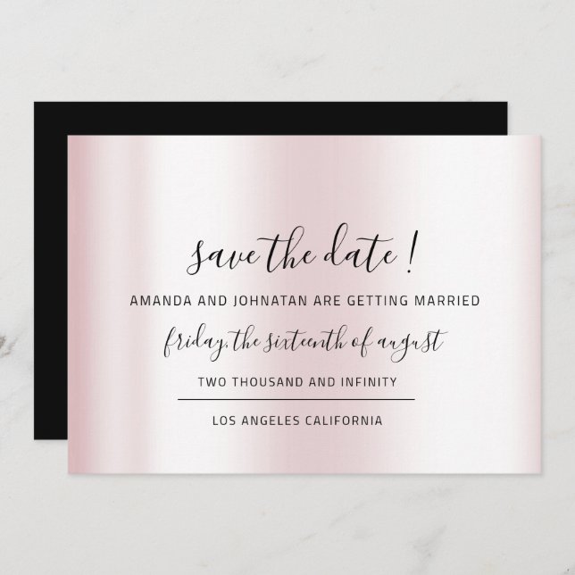 Save The Date Enregistrer la date Minimalisme noir pastel rose (Devant / Derrière)