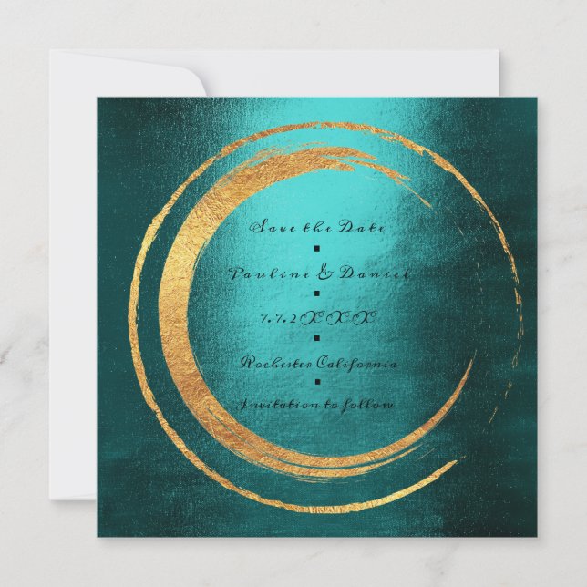 Save The Date Enregistrer La Date Minimum Turquoise Gold Wreath (Devant)