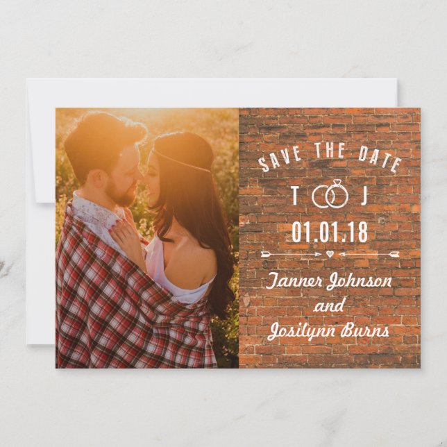 Save The Date Enregistrer La Date Modern Brick Wall Photo (Devant)
