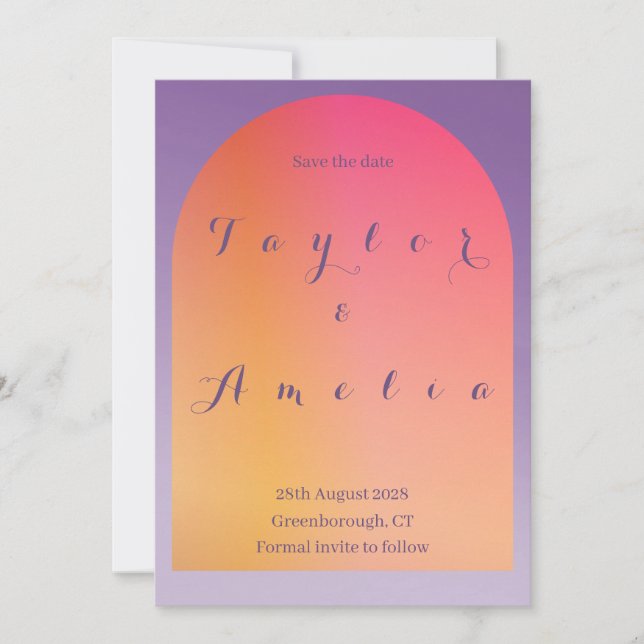 Save The Date Enregistrer la date Moderne Boho Arch violet orang (Devant)
