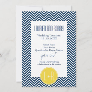 Save The Date Enregistrer la date Navy Chevrons bleu et jaune