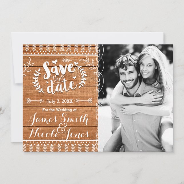 Save The Date Enregistrer la date Oak Wood Rustic Photo Invitati (Devant)