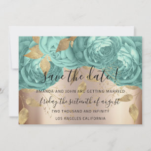 Save The Date Enregistrer La Date Or Floral Roses Aqua Blue