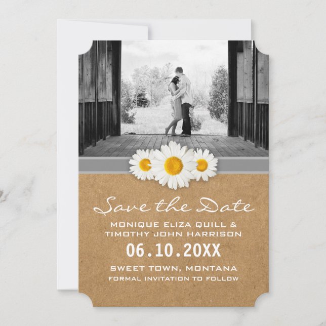 Save The Date Enregistrer la date - Papier rustique et marguerit (Devant)