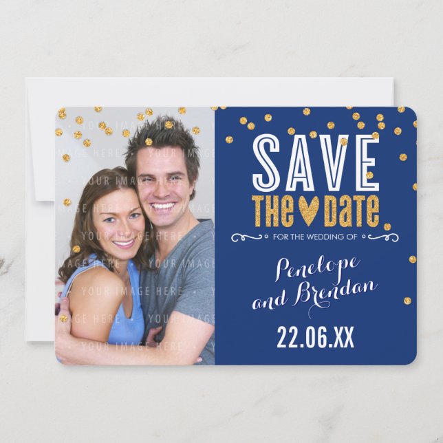 Save The Date ENREGISTRER LA DATE parties scintillant d'or confe (Devant)