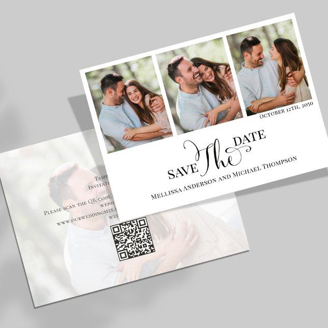 Save The Date Enregistrer la date Photo Script Typographie Éléga (Save the date photo card with a 4 photo template. )