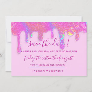 Save The Date Enregistrer La Date Pink Holographic Drips Pastel