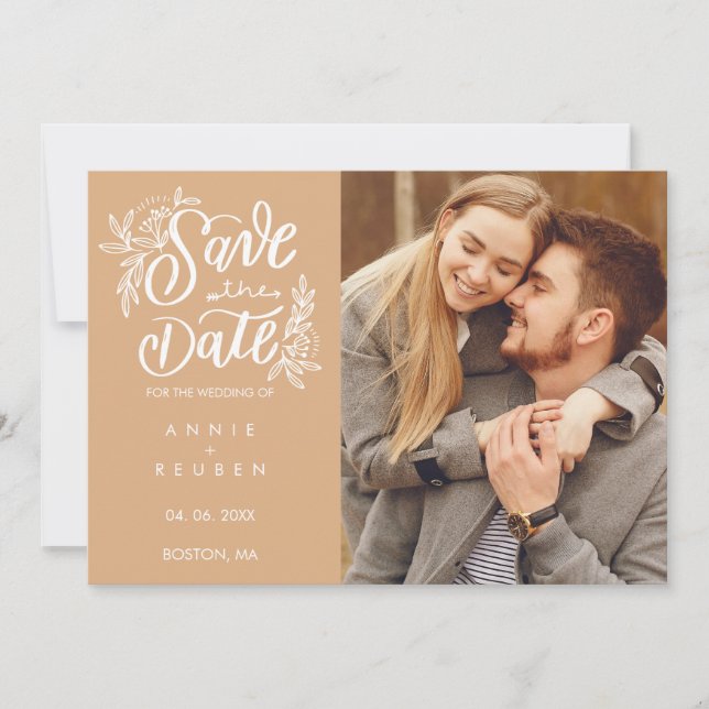 Save The Date Enregistrer la date Pretty Hand Script Photo Polka (Devant)