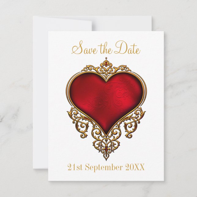 Save The Date Enregistrer la date Red Gold Heart White (Devant)