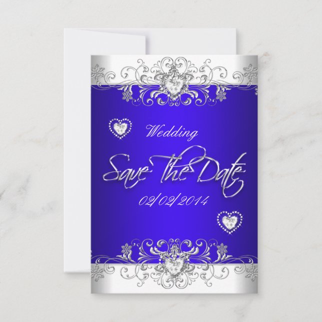 Save The Date Enregistrer la date Royal bleu Mariage Blanc Diamo (Devant)