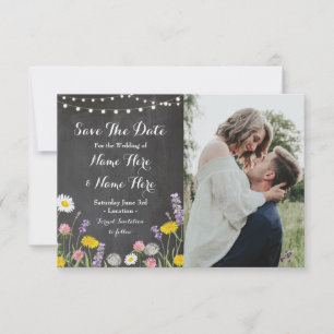 Save The Date Enregistrer La Date Rustic Chalk Wild Flowers Invi
