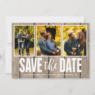 Save The Date Enregistrer la date Rustic Light Wood 3 Photo Coll