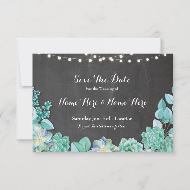 Save The Date Enregistrer la date Rustic Succulents Mint Chalk I (Devant)