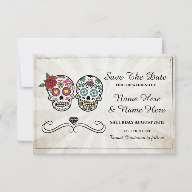 Save The Date Enregistrer la date Rustic Sugar Skulls Card (Devant)