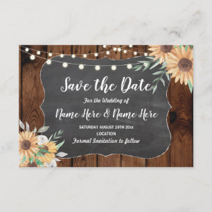 Save The Date Enregistrer La Date Rustic Wood Sunflower Lumières