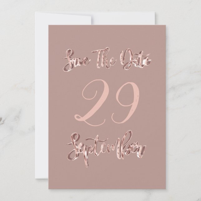 Save The Date Enregistrer La Date Septembre Rose Gold Script (Devant)