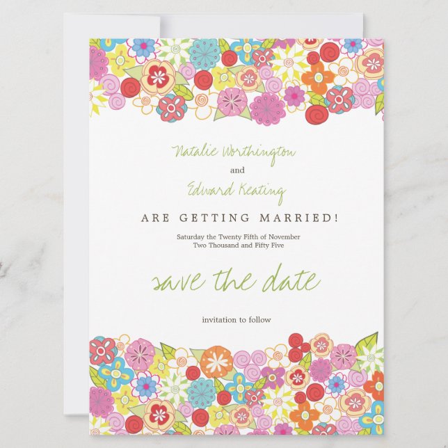 Save The Date Enregistrer la date Spring Summer Flowers Card (Devant)