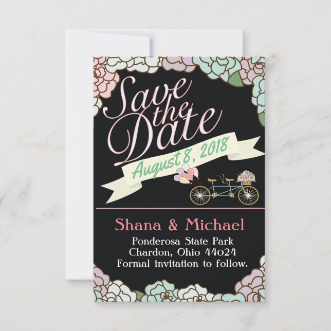 Save The Date Enregistrer la date Tandem Bicycle Floral ballons  (Devant)