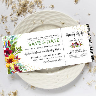 Save The Date Enregistrer la date Tropical Floral Boarding Pass