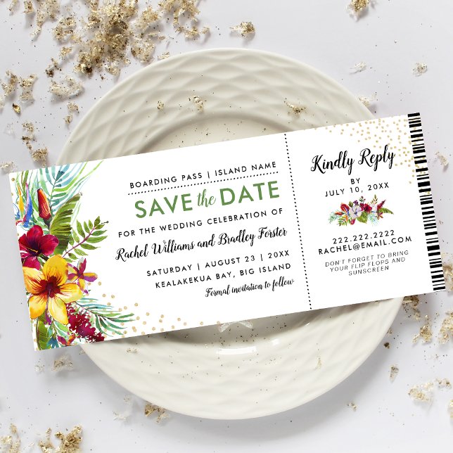 Save The Date Enregistrer la date Tropical Floral Boarding Pass (Créateur téléchargé)
