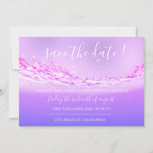 Save The Date Enregistrer La Date Tropical Ocean Purple Pink (Devant)