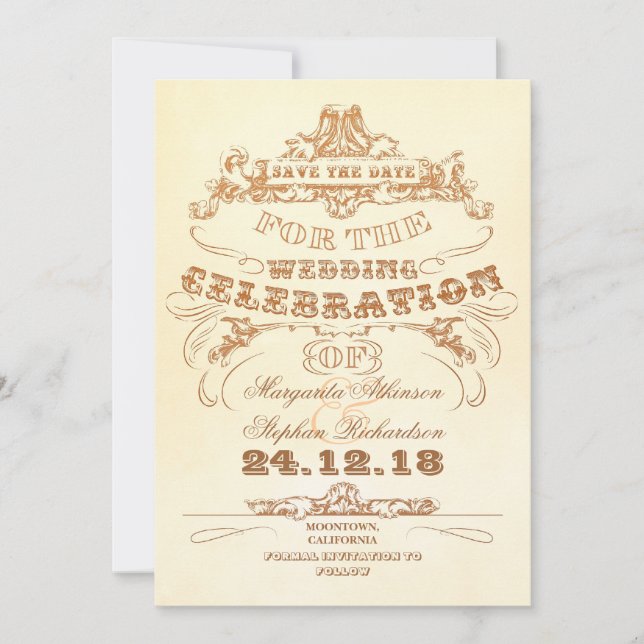 Save The Date enregistrer la date vintage typographie carte-invi (Devant)