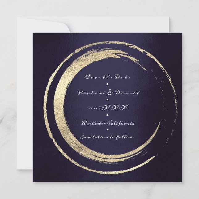 Save The Date Enregistrer La Date Wreath Blue Navy Golden Circle (Devant)