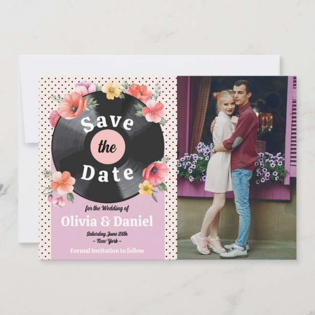 Save The Date Enregistrer la photo de mariage de fleurs de date  (Devant)