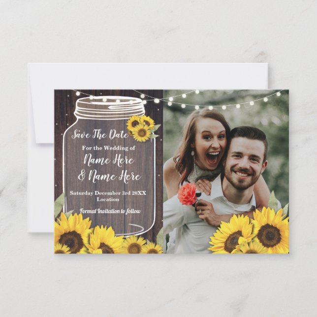 Save The Date Enregistrer la photo de mariage en bois tournesol (Devant)