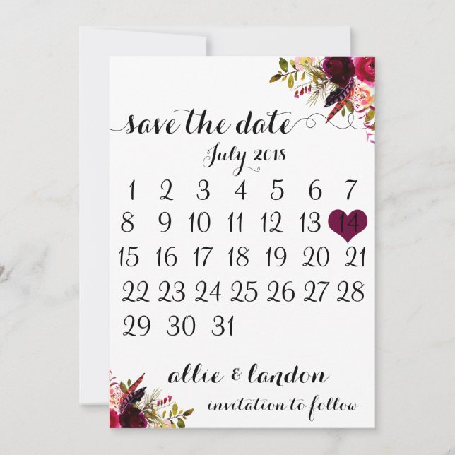 Save The Date Enregistrer Le Calendrier Date | Boho Floral (Devant)