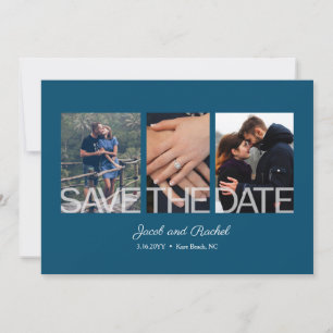 Save The Date Enregistrer le Fiançailles de Mariage bleu à 3 pho