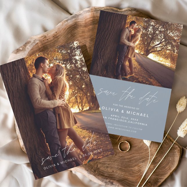 Save The Date Enregistrer le Mariage manuscrit bleu de date Dust (Créateur téléchargé)