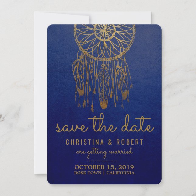 Save The Date Enregistrez la date Boho Attrape-Rêves Faux Feuill (Devant)