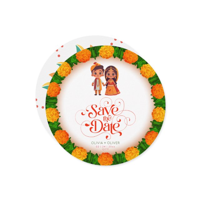 Save The Date Enregistrez la date de mariage indien ethnique (Devant/Arrière en situation)