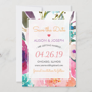 Save The Date Enregistrez la Date Moderne Fleur de Jardin Aqua