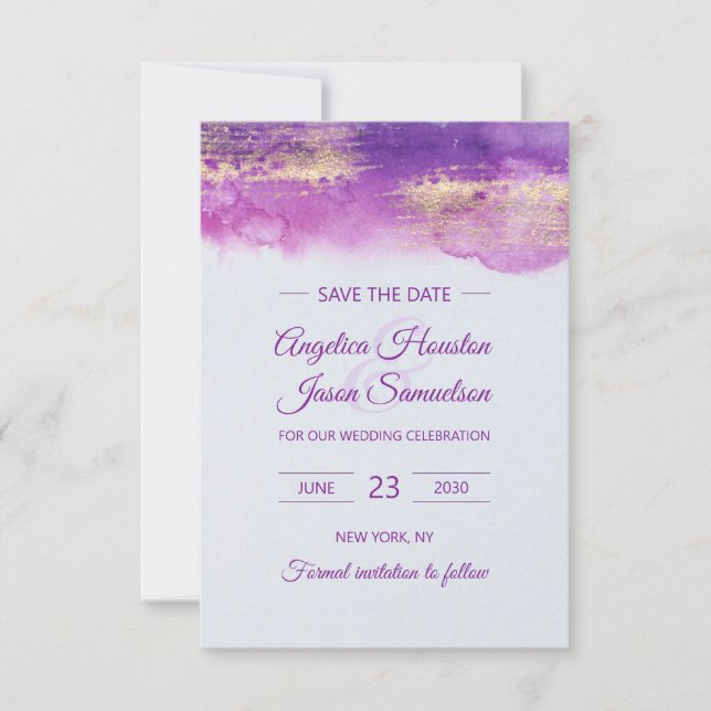 Save The Date Enregistrez la date Violet Mauve Lilas Aquarelle (Devant)