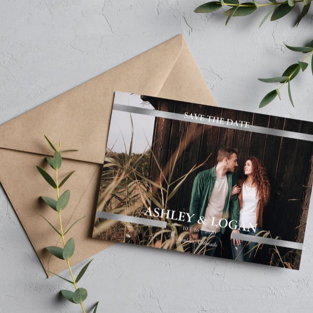 Save The Date Épargnez la date de mariage moderne imprimée argen (Créateur téléchargé)
